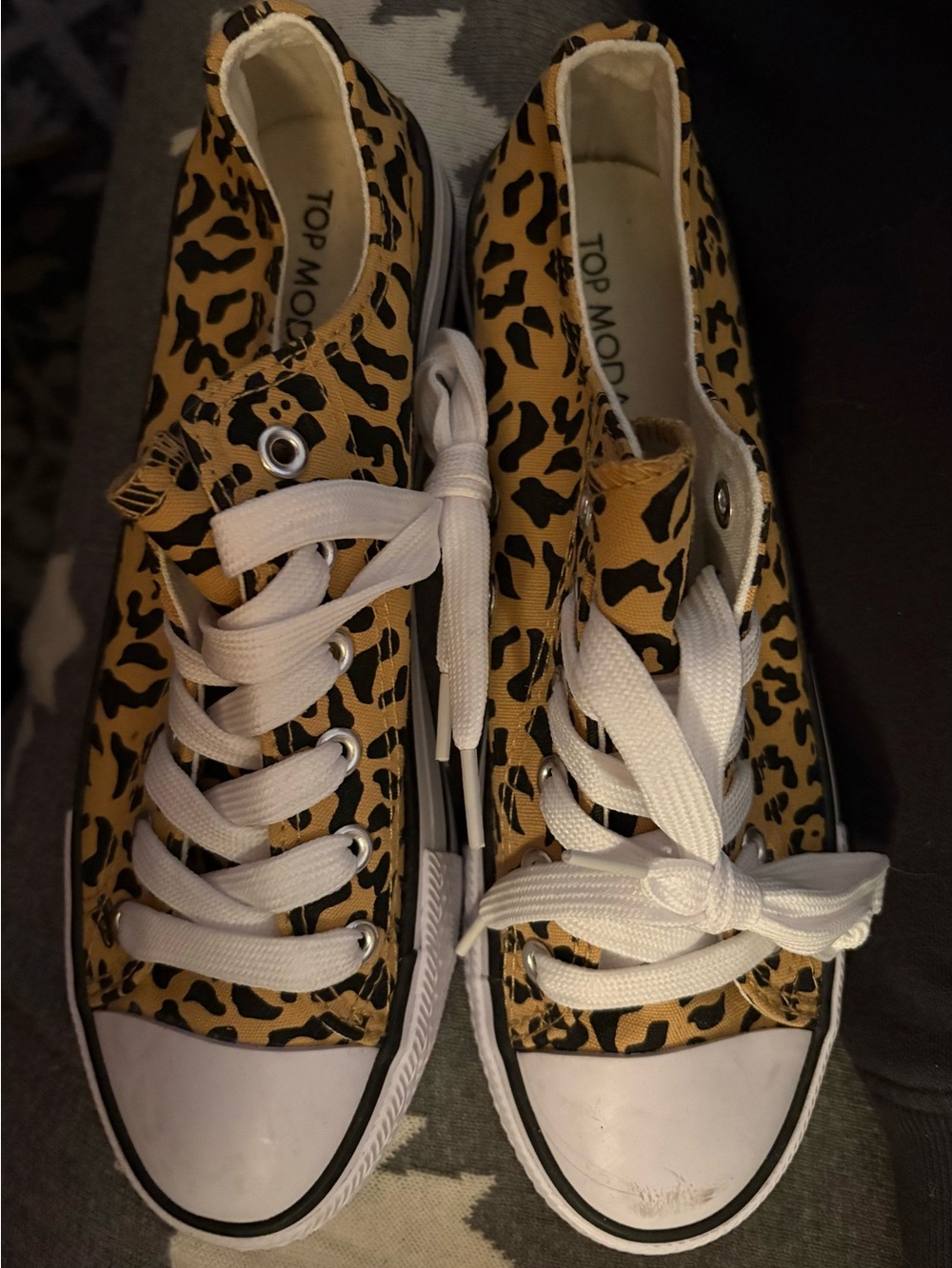 TOP Moda Leopard Print Canvas Sneakers - Tan & Black with White Laces